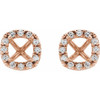 Halo Style Cocktail Style Earrings Mounting in 14 Karat Rose Gold for Cushion Stone, 1.43 grams