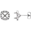 Halo Style Cocktail Style Earrings Mounting in 14 Karat White Gold for Cushion Stone, 1.39 grams