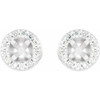 Round 4 Prong Halo Style Earrings Mounting in 18 Karat White Gold for Round Stone, 1.78 grams