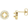 Round 4 Prong Halo Style Earrings Mounting in 18 Karat Yellow Gold for Round Stone, 1.87 grams