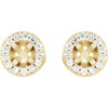 Round 4 Prong Halo Style Earrings Mounting in 18 Karat Yellow Gold for Round Stone, 1.87 grams