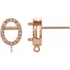 Oval 4 Prong Halo Style Earring Top Mounting in 14 Karat Rose Gold for Oval Stone, 0.82 grams