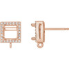 Square 4 Prong Halo Style Earring Top Mounting in 14 Karat Rose Gold for Square Stone, 0.87 grams