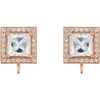 Square 4 Prong Halo Style Earring Top Mounting in 14 Karat Rose Gold for Square Stone, 0.87 grams