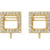 Square 4 Prong Halo Style Earring Top Mounting in 14 Karat Yellow Gold for Square Stone, 0.86 grams
