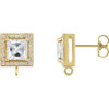 Square 4 Prong Halo Style Earring Top Mounting in 14 Karat Yellow Gold for Square Stone, 0.86 grams