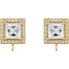 Square 4 Prong Halo Style Earring Top Mounting in 14 Karat Yellow Gold for Square Stone, 0.86 grams