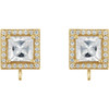 Square 4 Prong Halo Style Earring Top Mounting in 14 Karat Yellow Gold for Square Stone, 0.86 grams