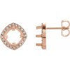 Cushion 4 Prong Halo Style Earrings Mounting in 14 Karat Rose Gold for Cushion Stone, 2.16 grams