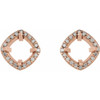 Round 4 Prong Halo Style Earrings Mounting in 14 Karat Rose Gold for Round Stone, 2.21 grams