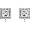 Square 4 Prong Halo Style Earring Top Mounting in Platinum for Square Stone, 1.33 grams