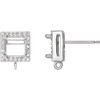 Square 4 Prong Halo Style Earring Top Mounting in 14 Karat White Gold for Square Stone, 0.93 grams