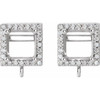 Square 4 Prong Halo Style Earring Top Mounting in 14 Karat White Gold for Square Stone, 0.93 grams