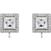 Square 4 Prong Halo Style Earring Top Mounting in 14 Karat White Gold for Square Stone, 0.93 grams
