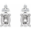 Oval 4 Prong Lightweight Accented Stud Earrings Mounting in 14 Karat White Gold for Oval Stone, 0.9 grams