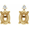 Oval 4 Prong Accented Stud Earrings Mounting in 14 Karat Yellow Gold for Oval Stone, 0.83 grams