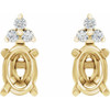 Oval 4 Prong Lightweight Accented Stud Earrings Mounting in 14 Karat Yellow Gold for Oval Stone, 0.92 grams
