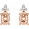 Oval 4 Prong Lightweight Accented Stud Earrings Mounting in 14 Karat Rose Gold for Oval Stone, 0.92 grams