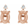 Oval 4 Prong Accented Stud Earrings Mounting in 14 Karat Rose Gold for Oval Stone, 0.83 grams