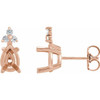 Pear 4 Prong Lightweight Accented Stud Earrings Mounting in 14 Karat Rose Gold for Pear shape Stone, 0.89 grams
