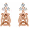 Pear 4 Prong Lightweight Accented Stud Earrings Mounting in 14 Karat Rose Gold for Pear shape Stone, 0.89 grams