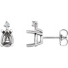 Pear 4 Prong Lightweight Accented Stud Earrings Mounting in Platinum for Pear shape Stone, 1.25 grams