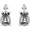 Pear 4 Prong Lightweight Accented Stud Earrings Mounting in Platinum for Pear shape Stone, 1.25 grams