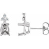 Pear 4 Prong Lightweight Accented Stud Earrings Mounting in 14 Karat White Gold for Pear shape Stone, 0.87 grams