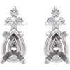 Pear 4 Prong Lightweight Accented Stud Earrings Mounting in 14 Karat White Gold for Pear shape Stone, 0.87 grams
