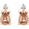 Pear 4 Prong Lightweight Accented Stud Earrings Mounting in 14 Karat Rose Gold for Pear shape Stone, 0.83 grams