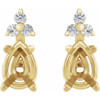 Pear 4 Prong Lightweight Accented Stud Earrings Mounting in 14 Karat Yellow Gold for Pear shape Stone, 0.88 grams