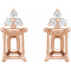 Emerald 4 Prong Accented Stud Earrings Mounting in 14 Karat Rose Gold for Emerald Stone, 0.89 grams