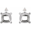 Cushion 4 Prong Earrings Mounting in 14 Karat White Gold for Cushion Stone, 1.05 grams