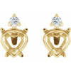 Heart 4 Prong Accented Stud Earrings Mounting in 14 Karat Yellow Gold for Heart shape Stone, 0.82 grams