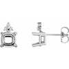 Cushion 4 Prong Accented Stud Earrings Mounting in 14 Karat White Gold for Cushion Stone, 1.09 grams