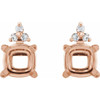 Cushion 4 Prong Accented Stud Earrings Mounting in 14 Karat Rose Gold for Cushion Stone, 1.11 grams