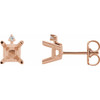 Square 4 Prong Accented Stud Earrings Mounting in 14 Karat Rose Gold for Square Stone, 1.13 grams