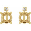 Round 4 Prong Accented Cabochon Earrings Mounting in 14 Karat Yellow Gold for Round Stone, 0.92 grams