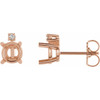 Round 4 Prong Accented Cabochon Earrings Mounting in 14 Karat Rose Gold for Round Stone, 0.92 grams