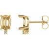 Oval 4 Prong Accented Cabochon Earrings Mounting in 14 Karat Yellow Gold for Oval Stone, 1.1 grams