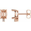 Oval 4 Prong Accented Cabochon Earrings Mounting in 14 Karat Rose Gold for Oval Stone, 1.1 grams