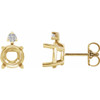 Round 4 Prong Accented Stud Earrings Mounting in 18 Karat Yellow Gold for Round Stone, 0.92 grams