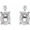 Oval 4 Prong Accented Stud Earrings Mounting in 18 Karat White Gold for Oval Stone, 0.96 grams