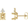 Oval 4 Prong Lightweight Accented Stud Earrings Mounting in 18 Karat Yellow Gold for Oval Stone, 1.1 grams