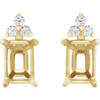 Emerald 4 Prong Accented Stud Earrings Mounting in 18 Karat Yellow Gold for Emerald Stone, 1.08 grams