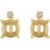 Round 4 Prong Accented Cabochon Earrings Mounting in 18 Karat Yellow Gold for Round Stone, 1.09 grams