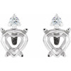 Heart 4 Prong Accented Stud Earrings Mounting in 18 Karat White Gold for Heart shape Stone, 0.94 grams