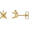 Square 4 Prong Accented Stud Earrings Mounting in 18 Karat Yellow Gold for Square Stone, 1.35 grams