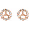 Round French Set Halo Style Earrings Mounting in 14 Karat Rose Gold for Round Stone, 1.05 grams