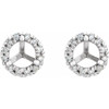 Round French Set Halo Style Earrings Mounting in 14 Karat White Gold for Round Stone, 1.03 grams